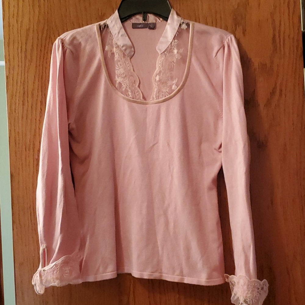 Apt.9 pink sweater with silk collar